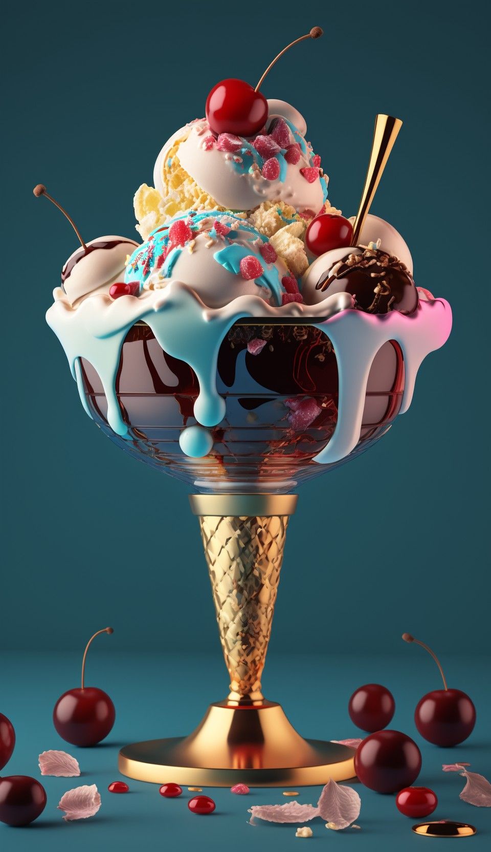 Arte de Helado 3D de vainilla y ciruelas