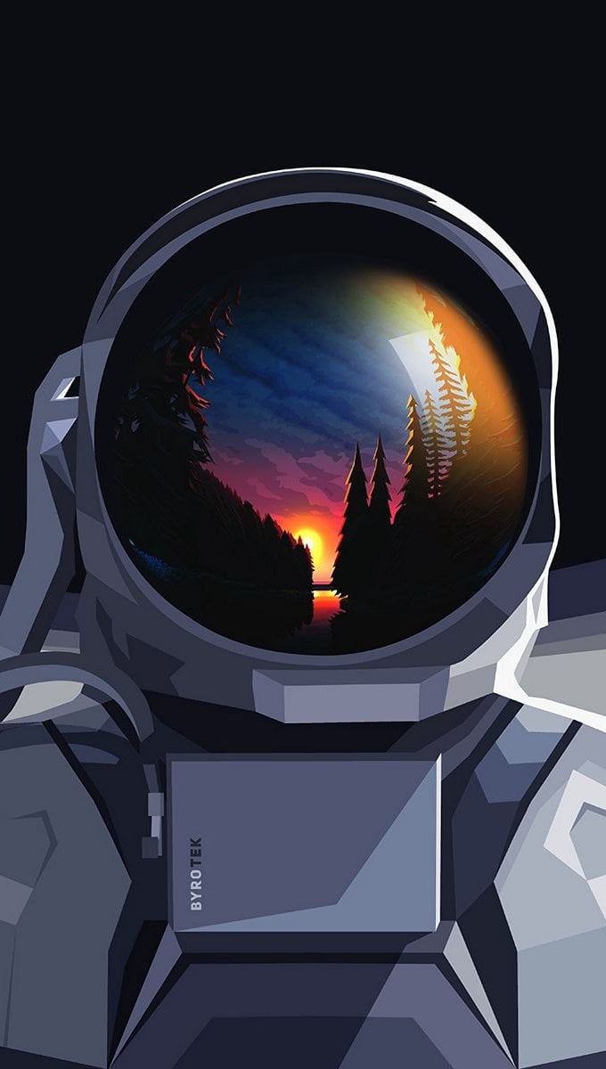 Astronauta con paisaje reflejado en casco