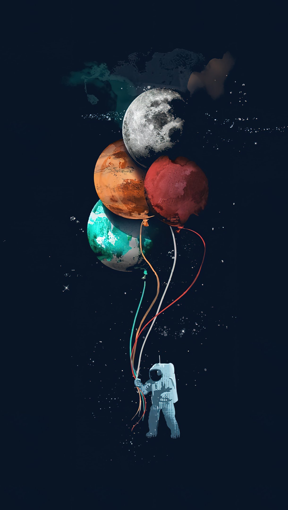 Astronauta con planetas como globos