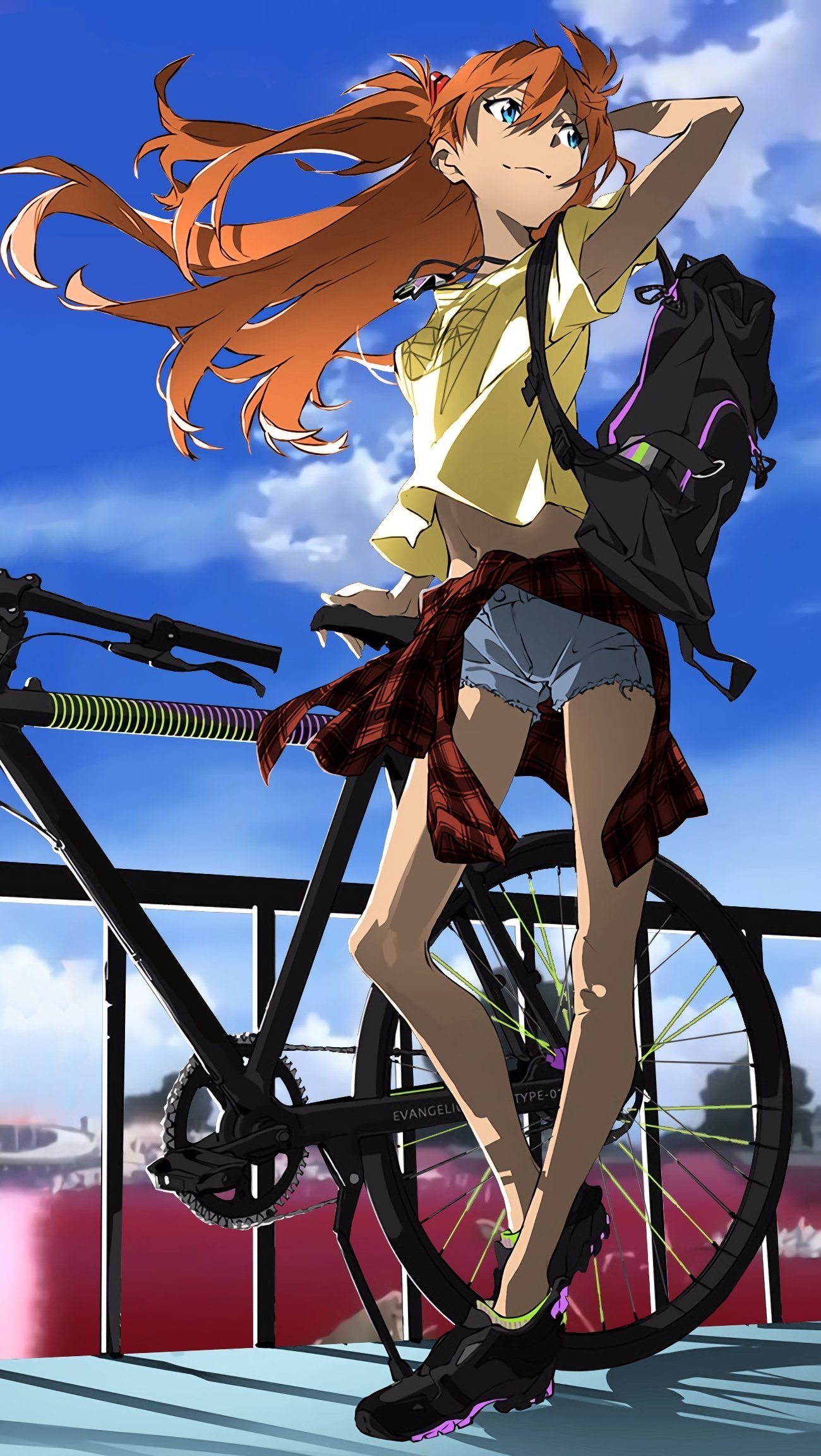 Asuka Langley en bicicleta