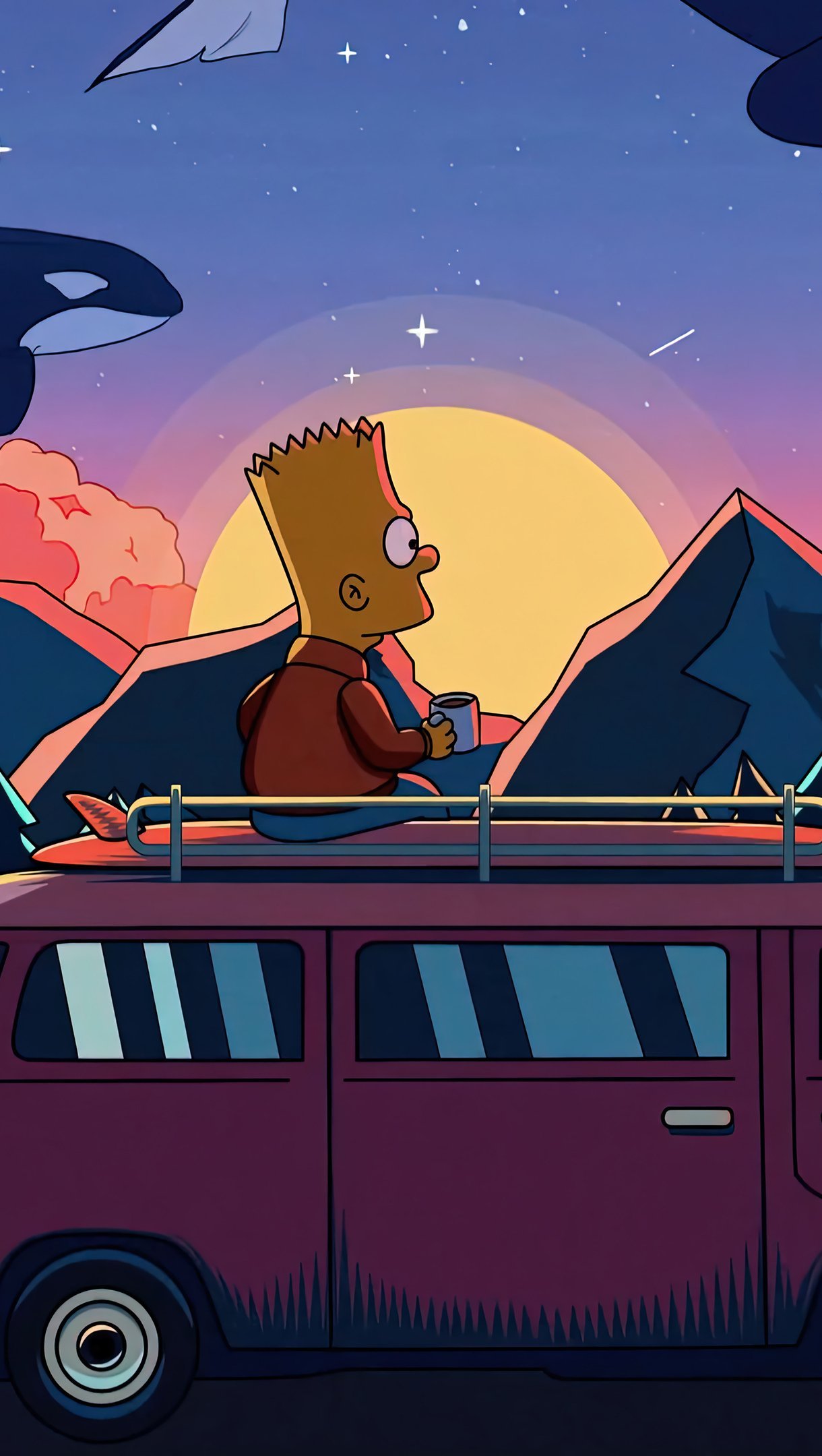 Bart Simpson con café al amanecer