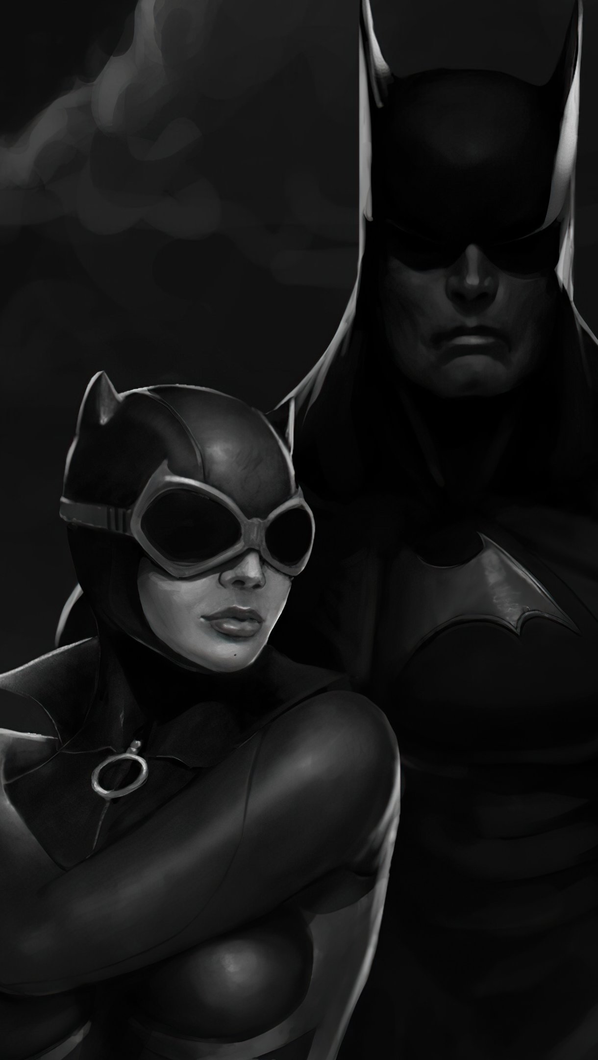 Batman y Catgirl monocromatico