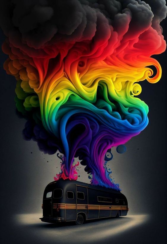 Bus con humo de colores