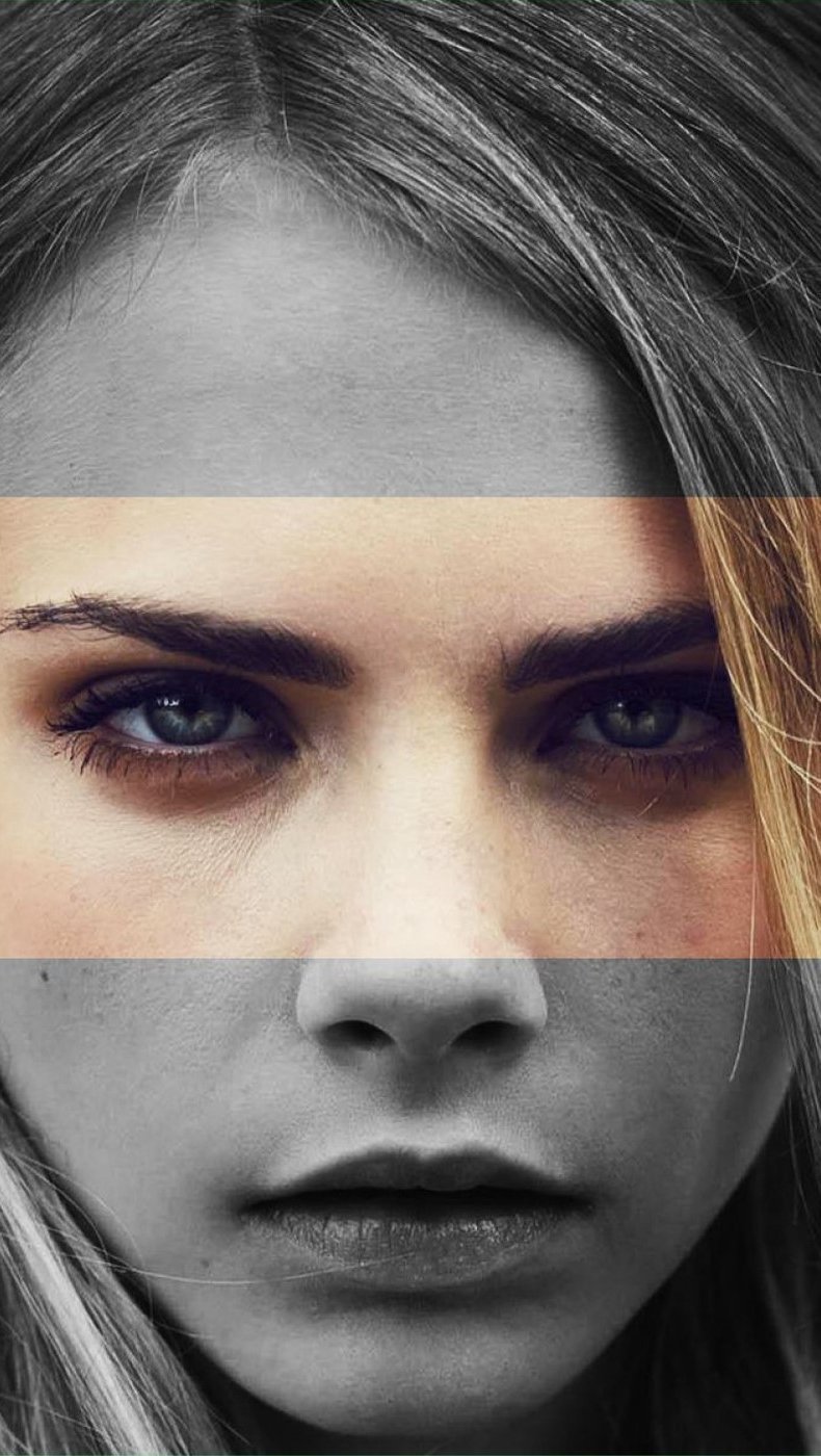 Cara Delevingne a blanco y negro y a color