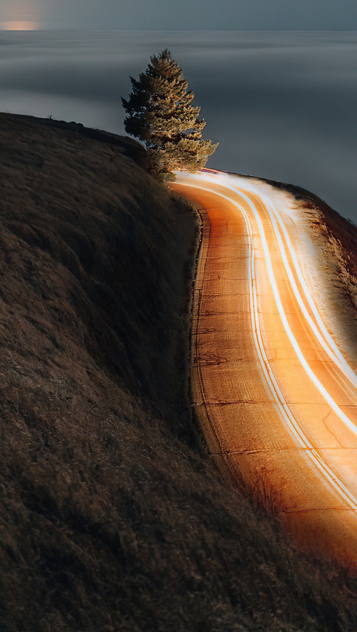 Carretera al amanecer larga exposición