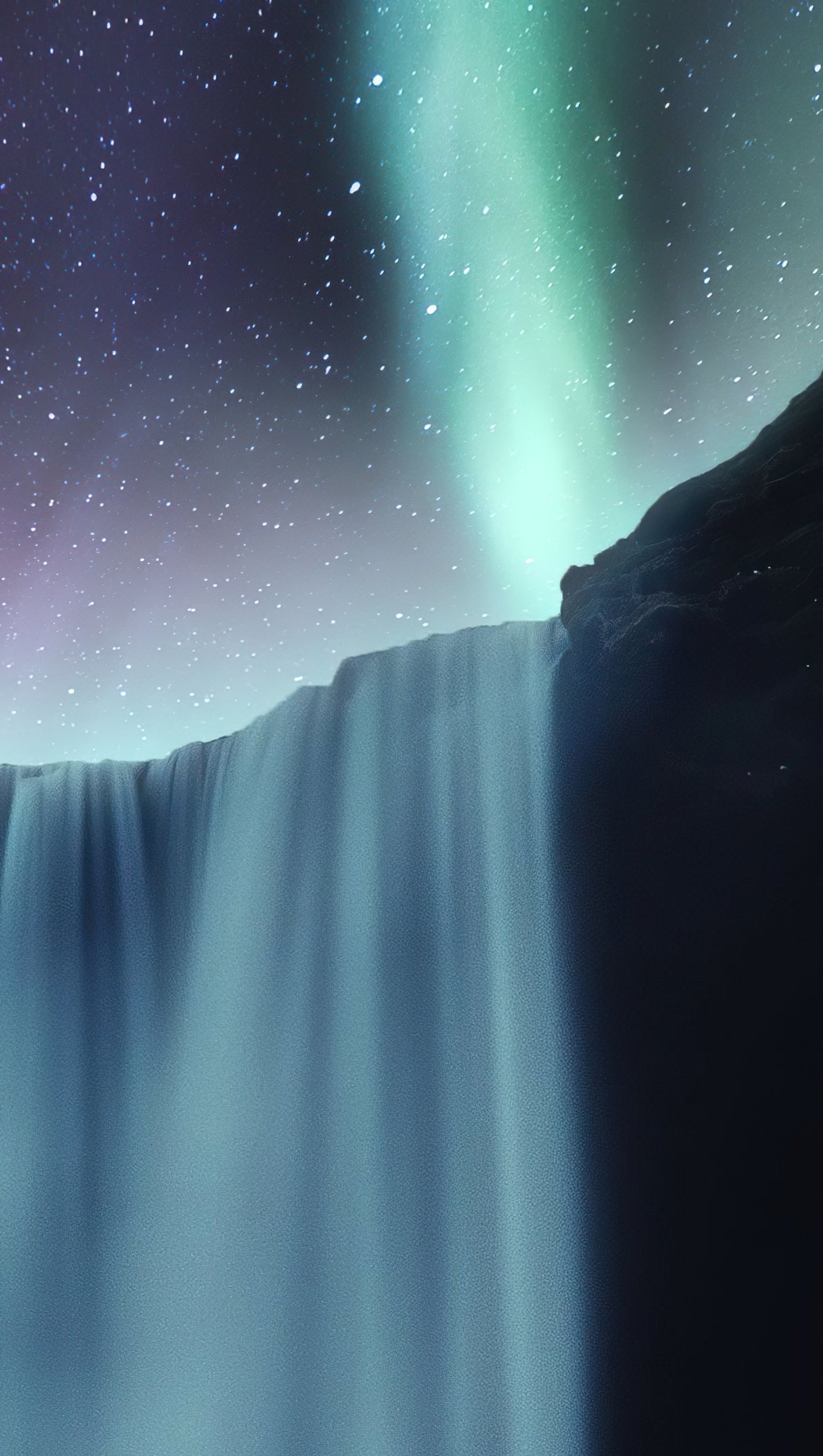 Cascada con auroras polares