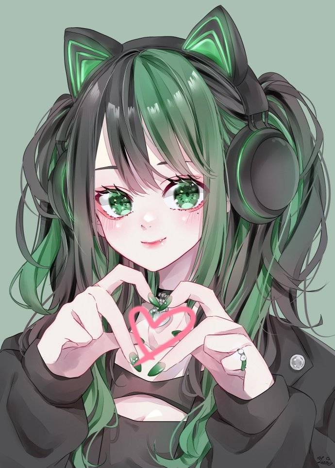 Chica anime Kawaii con detalles en verde