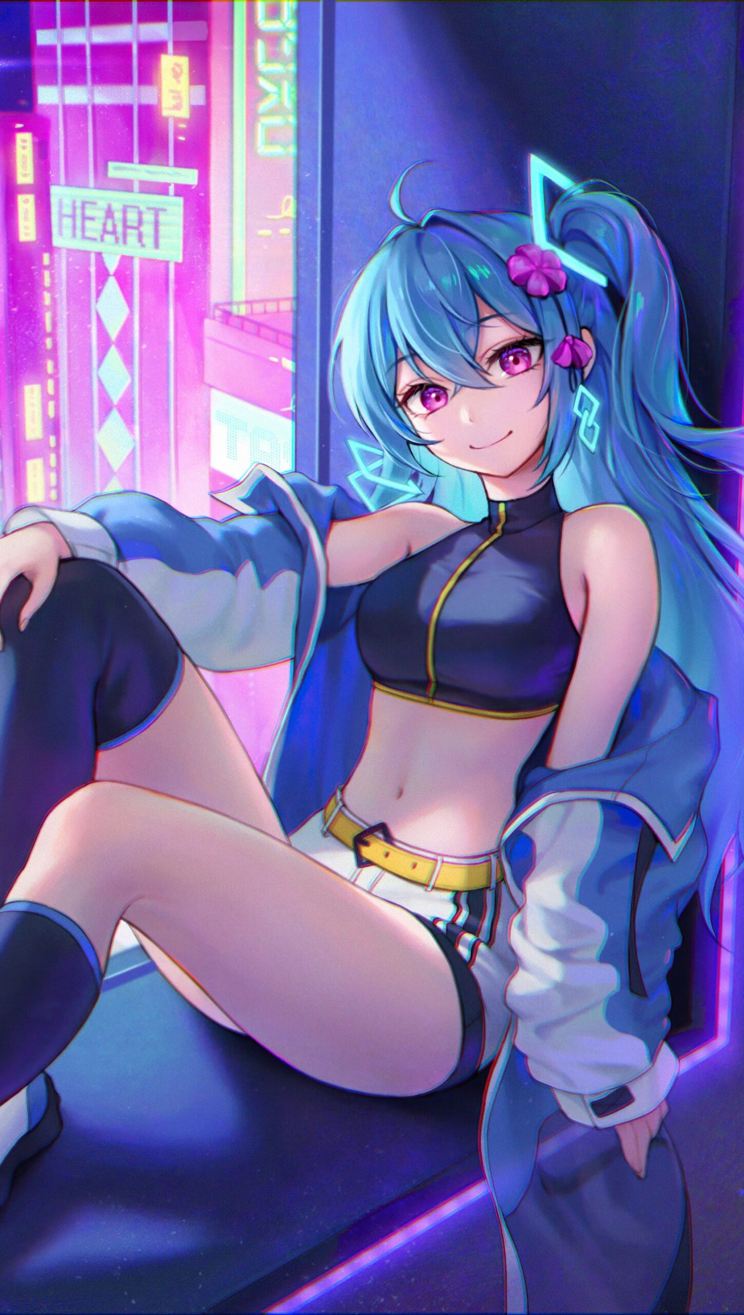 Chica anime con ojos morados Cyberpunk