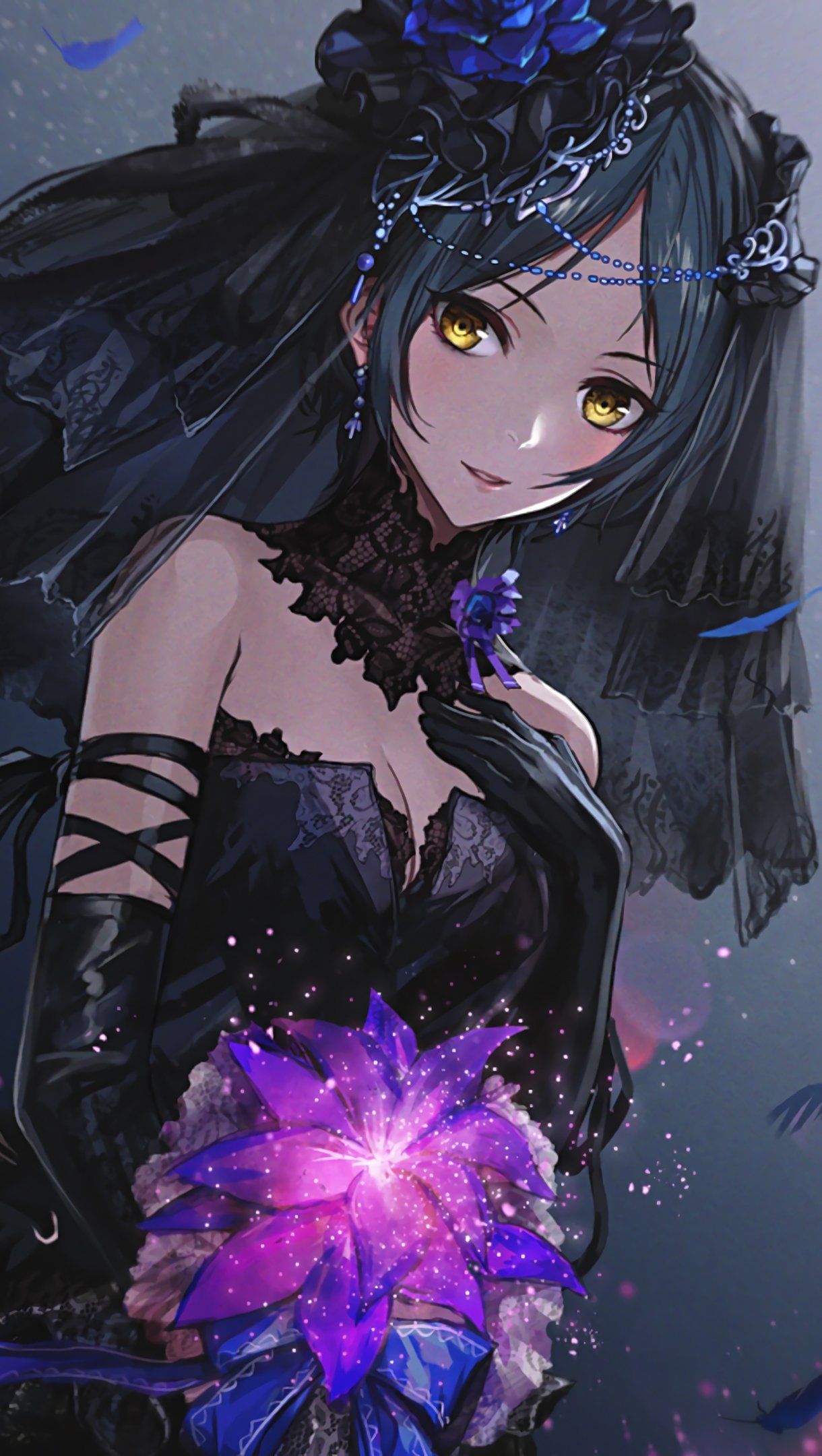 Chica anime con vestido negro