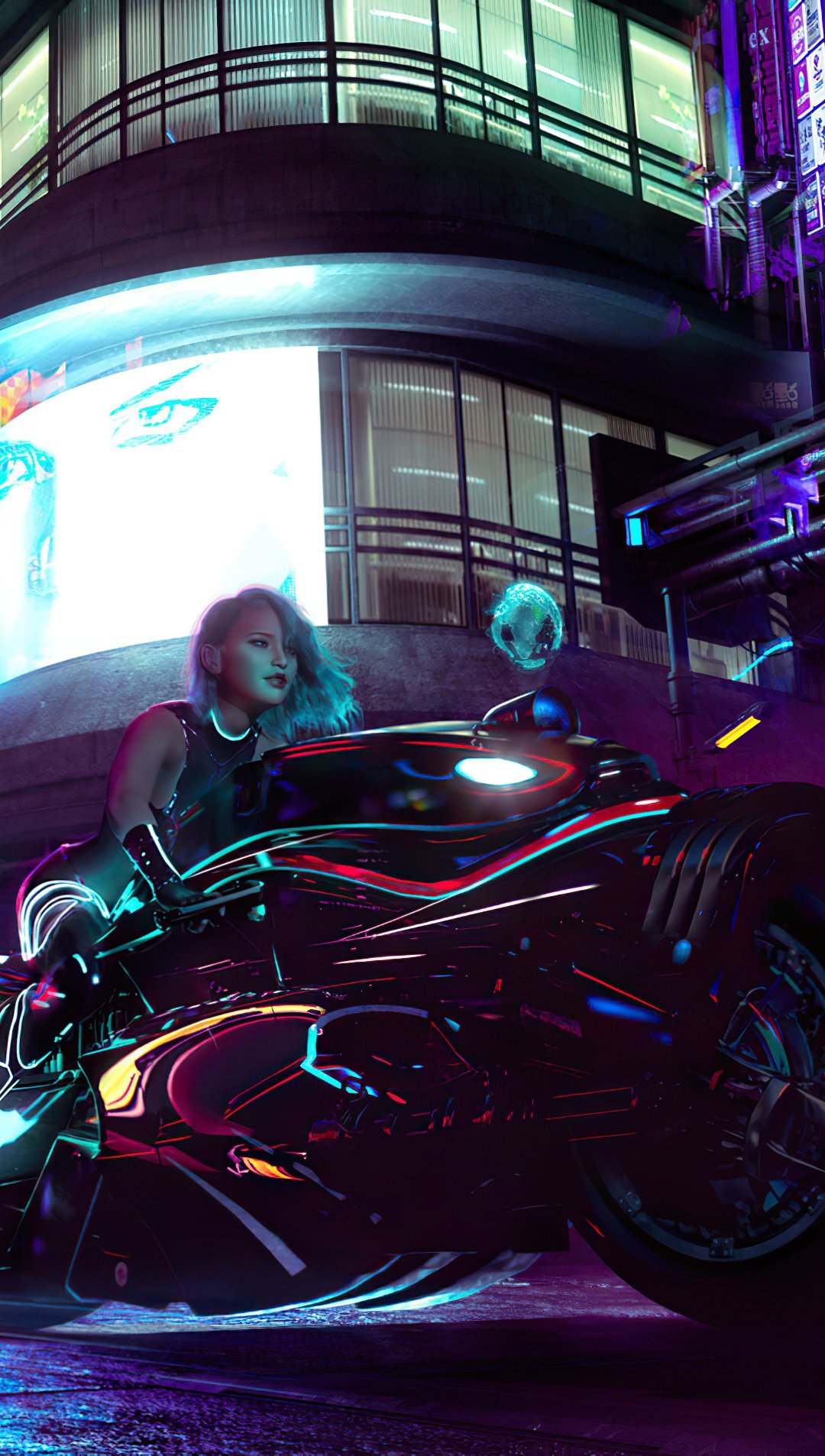 Chica en moto estilo cyberpunk