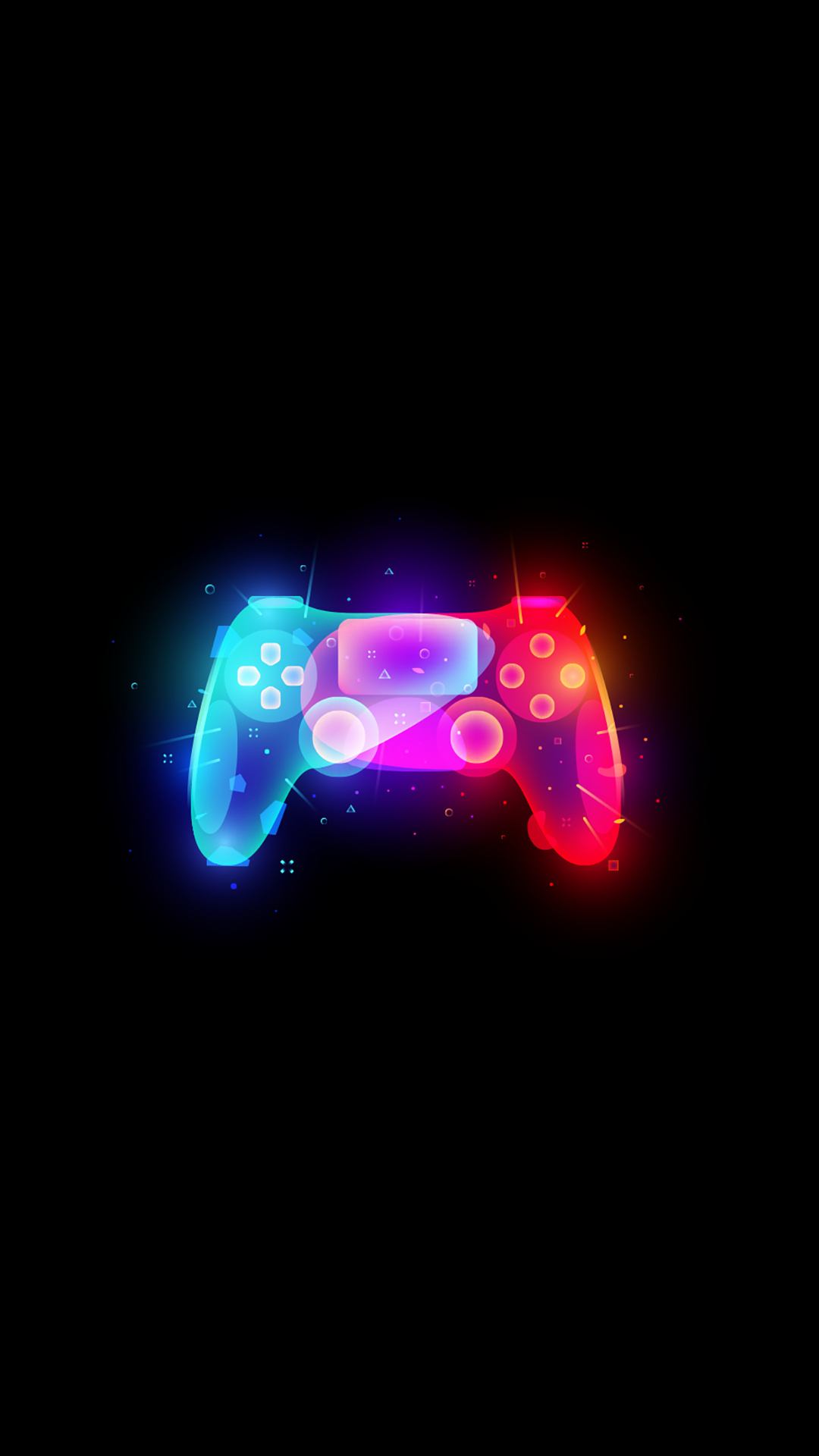 Control gaming neon con fondo negro