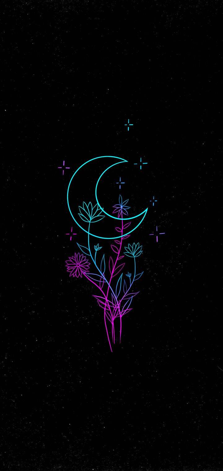 Dibujo de luna con pequeño ramo de flores