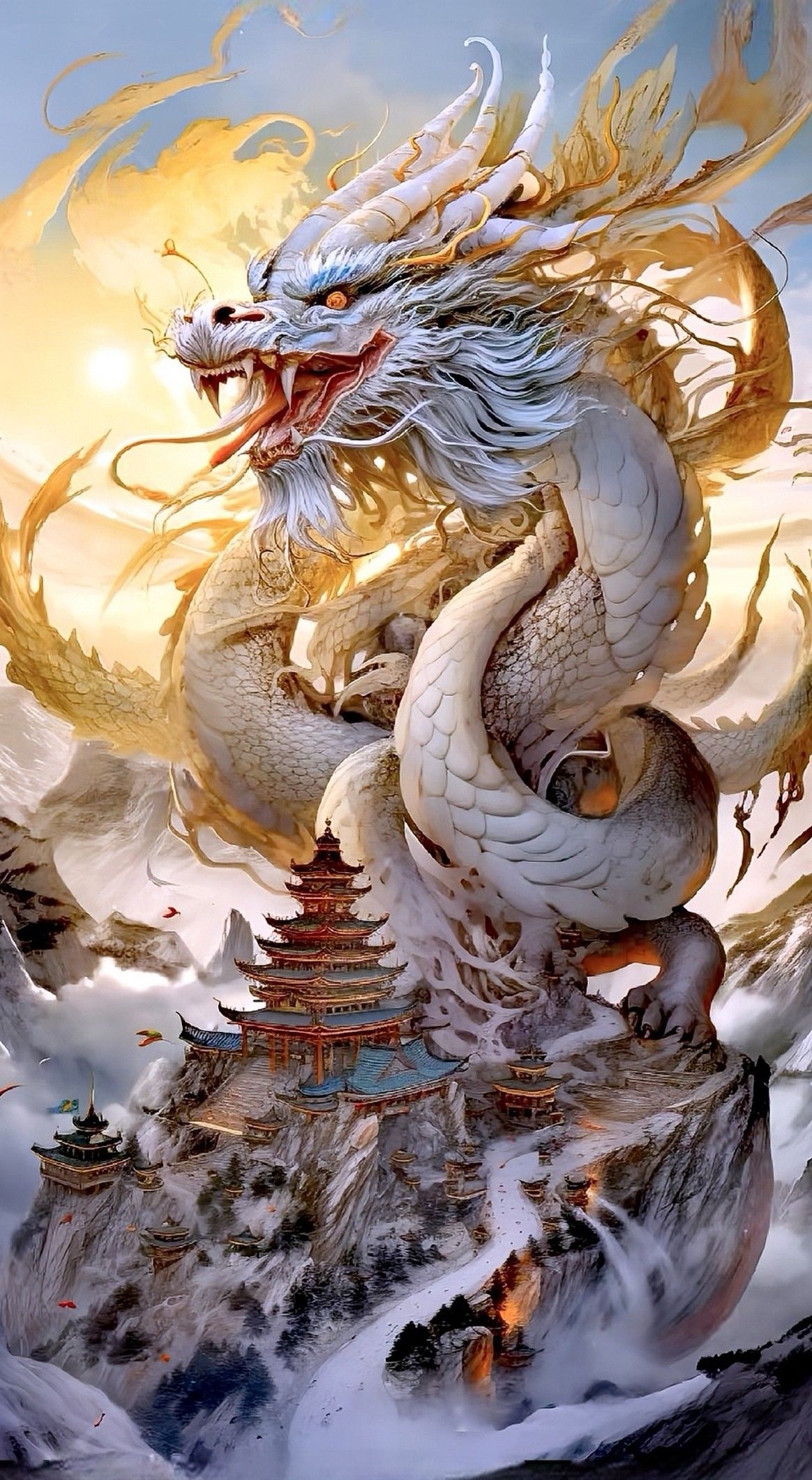 Dragon guardian blanco con dorado