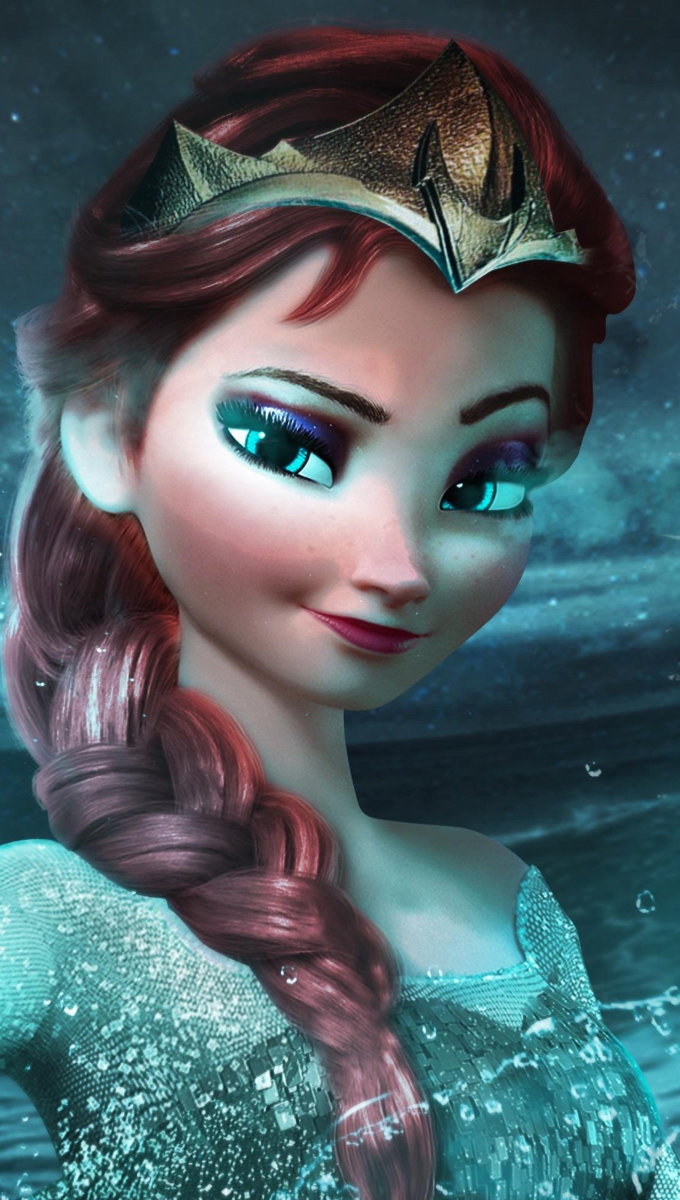 Elsa con cabello castaño