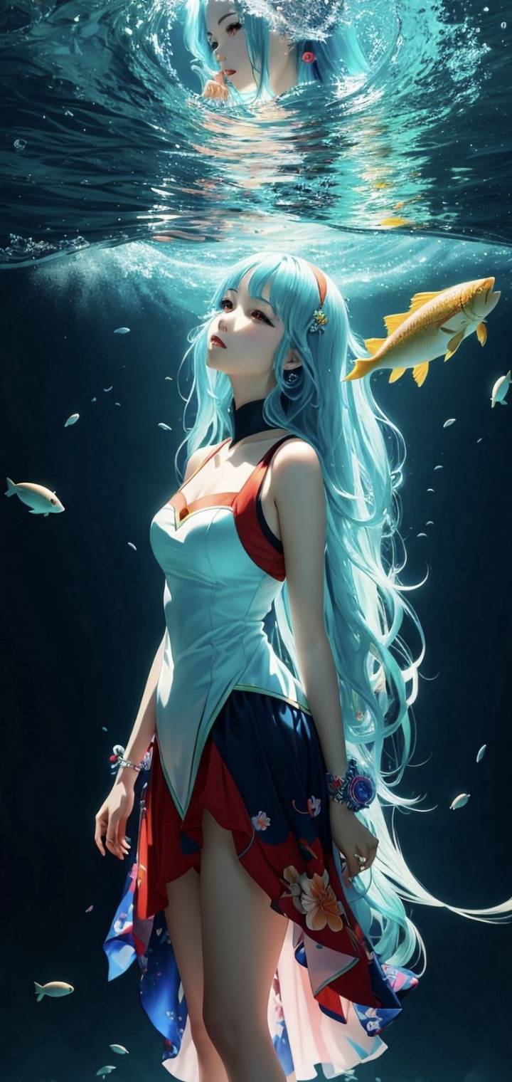 Hermosa princesa anime sumergida en el agua