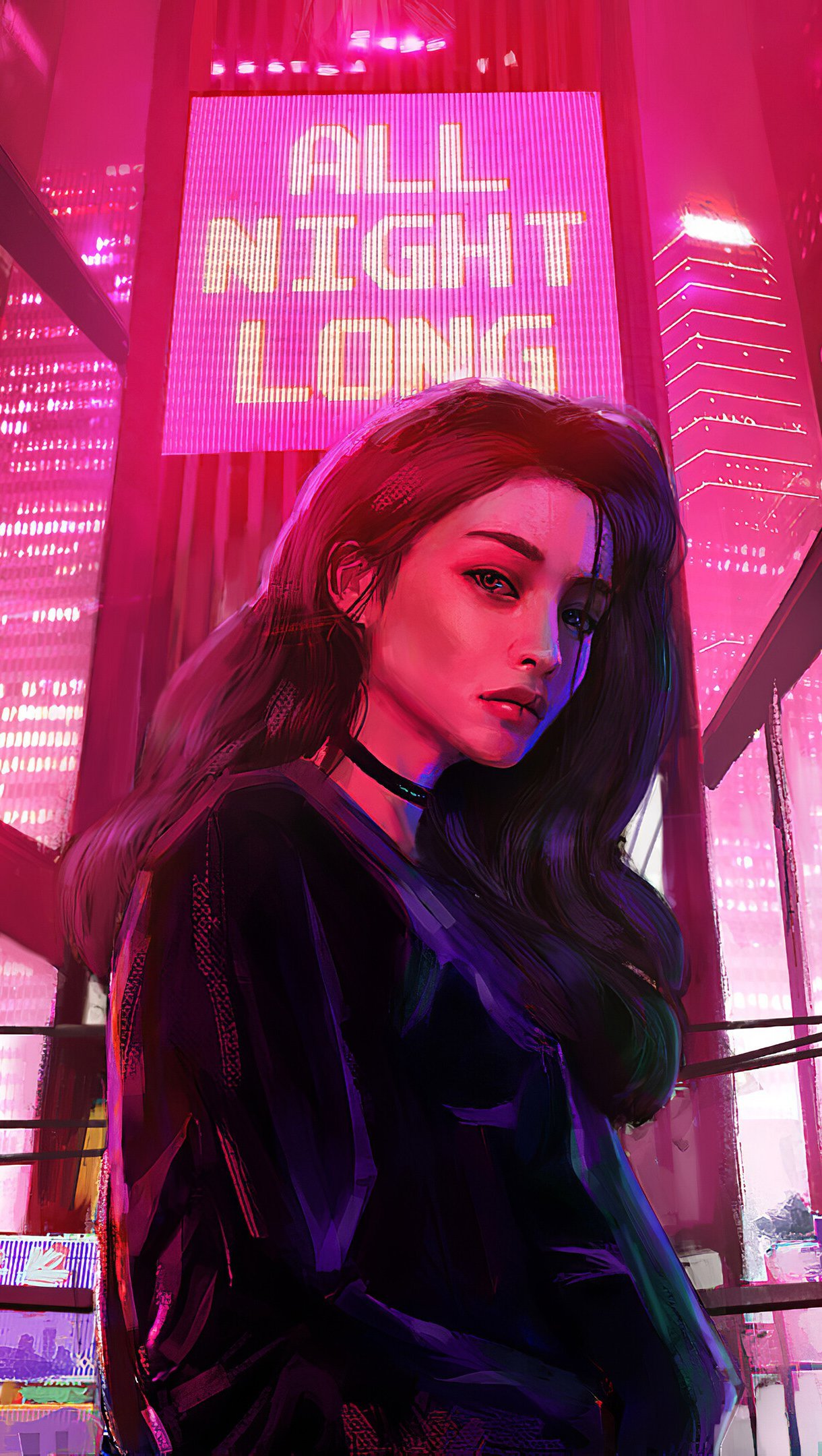 Ilustración digital de chica en ciudad