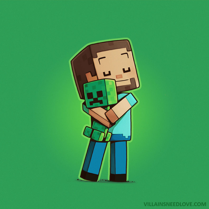 Jugador de Minecraft con su Creeper