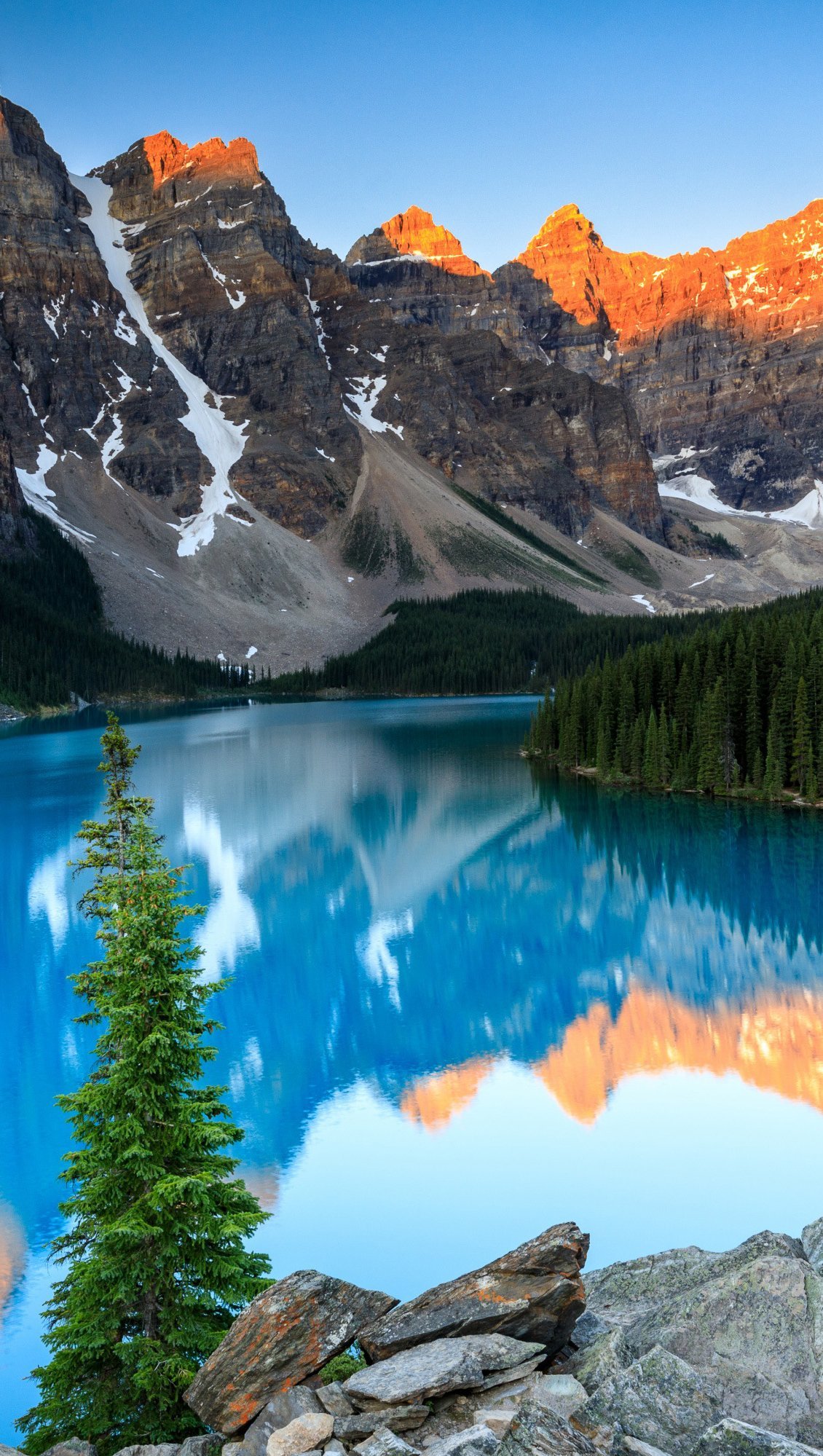 Lago en el bosque rodeado de montañas