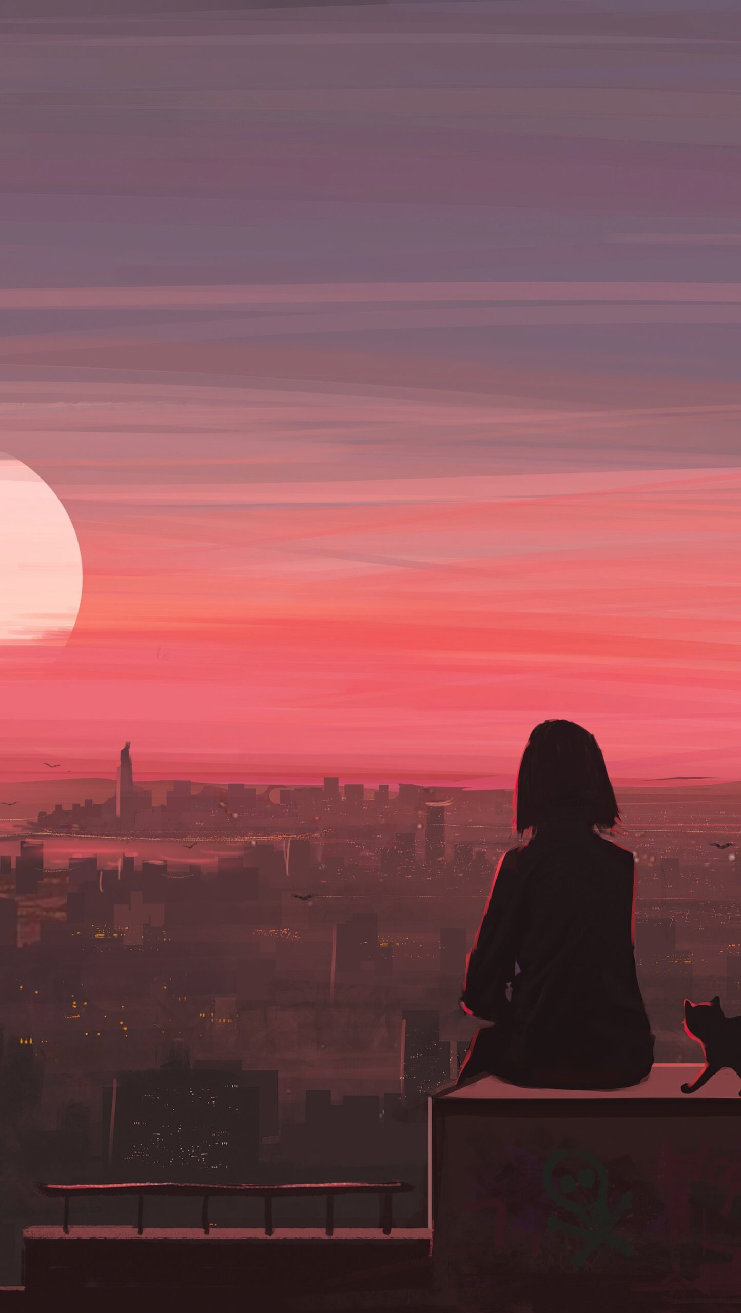 Lofi Girl mirando atardecer