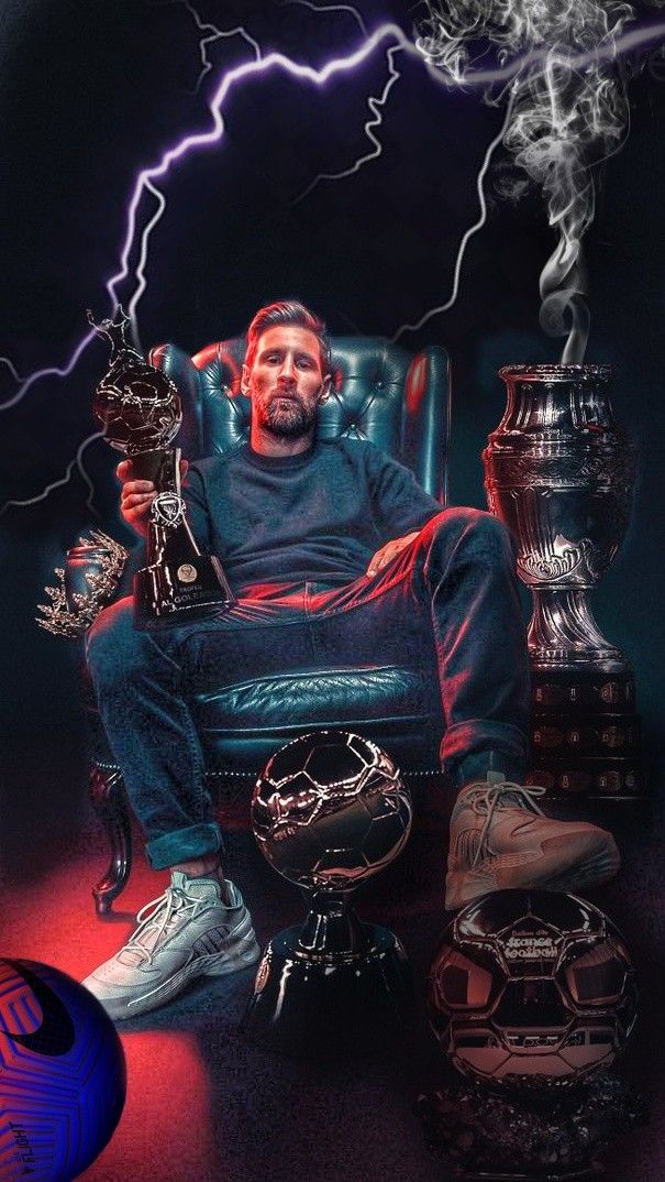 Messi el mejor jugador de Futbol con sus trofeos