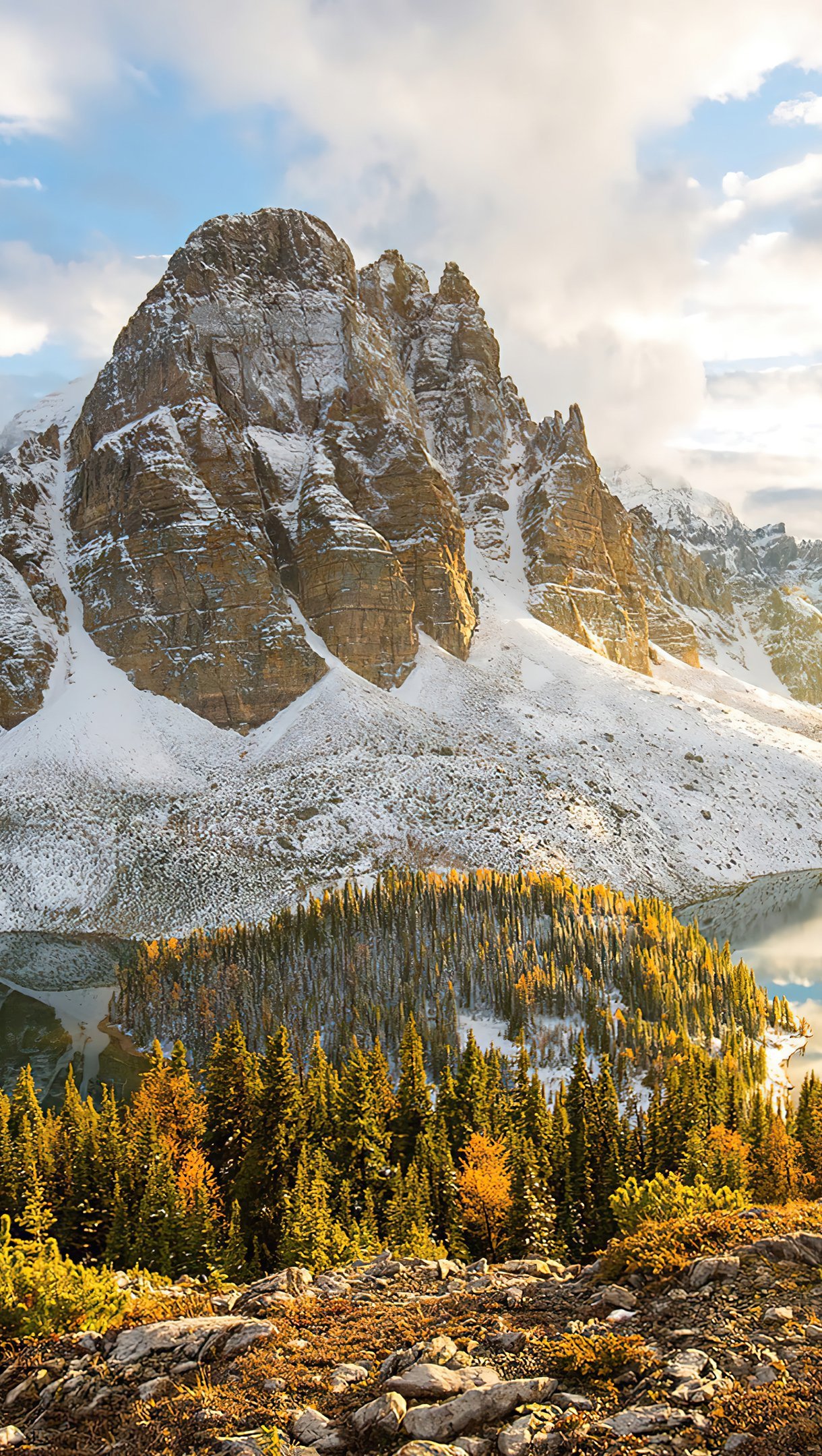 Montaña al amanecer en bosque