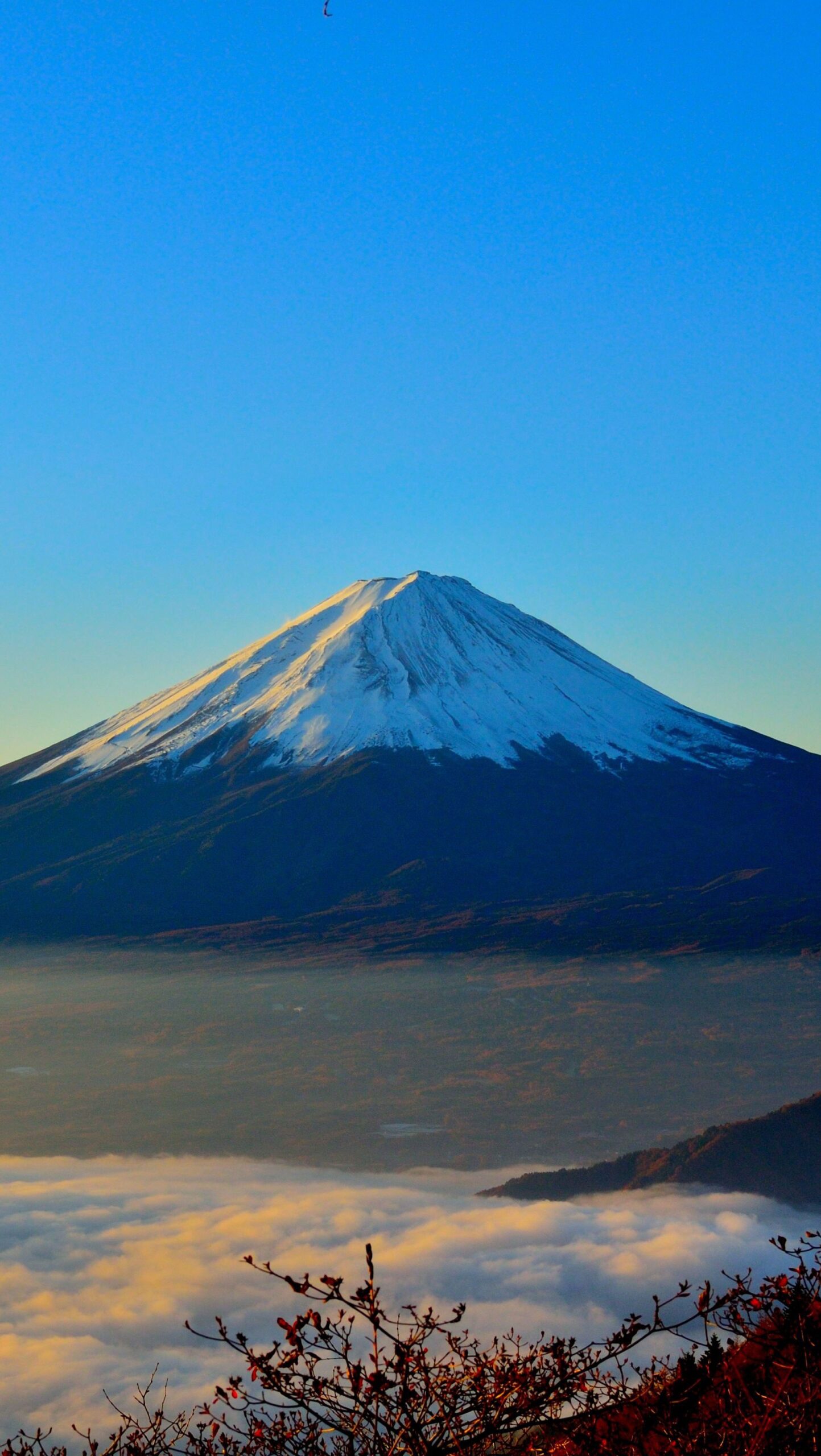 Montaña en las nubes al atardecer