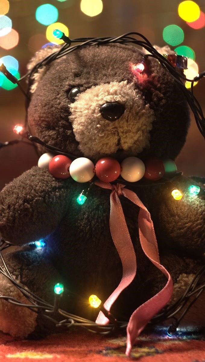 Osito de peluche con luces de Navidad