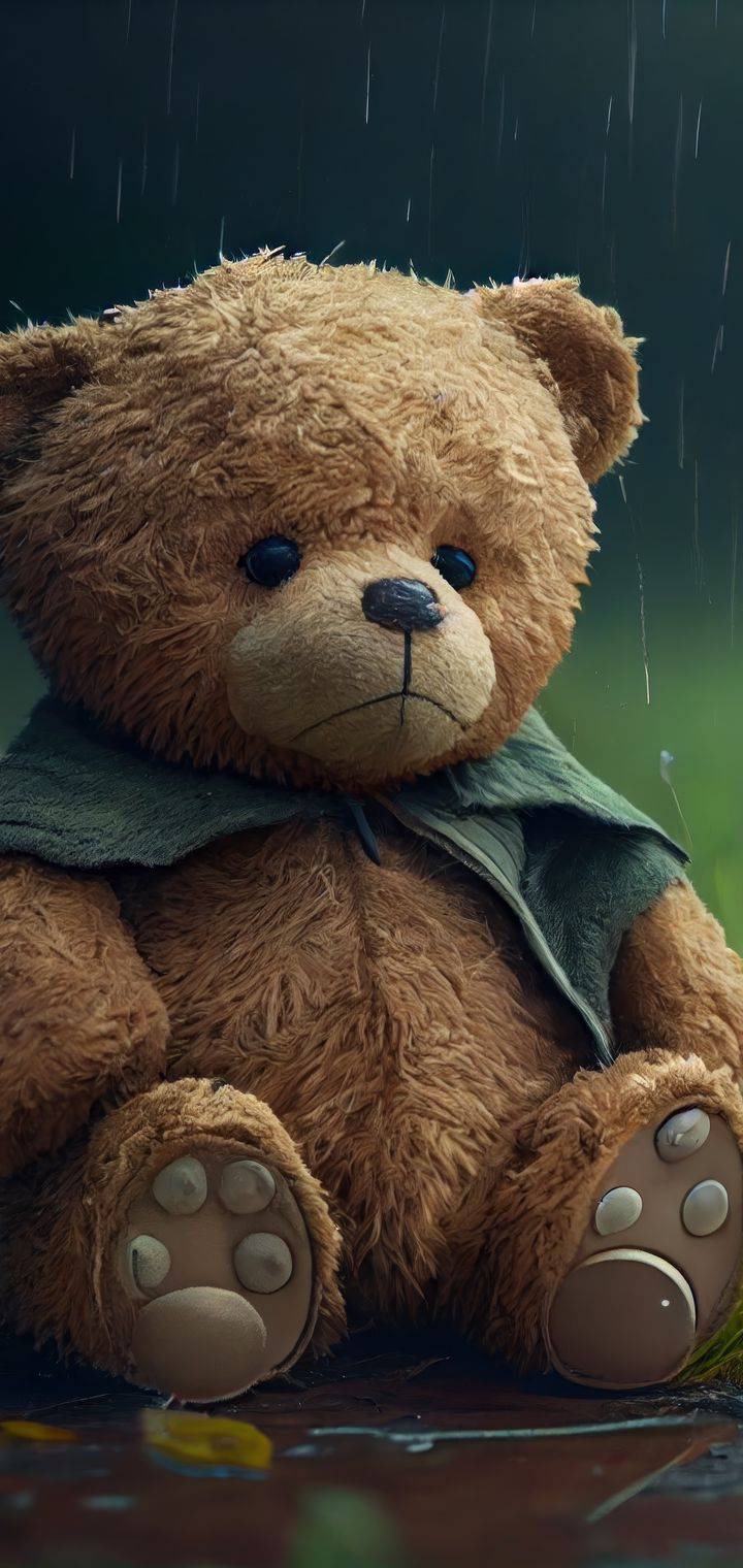 Oso de peluche sad bajo la lluvia