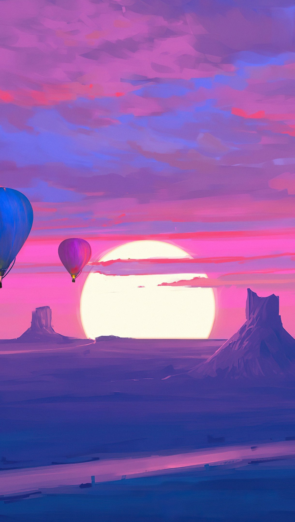 Paisaje de globos aeroestáticos al atardecer