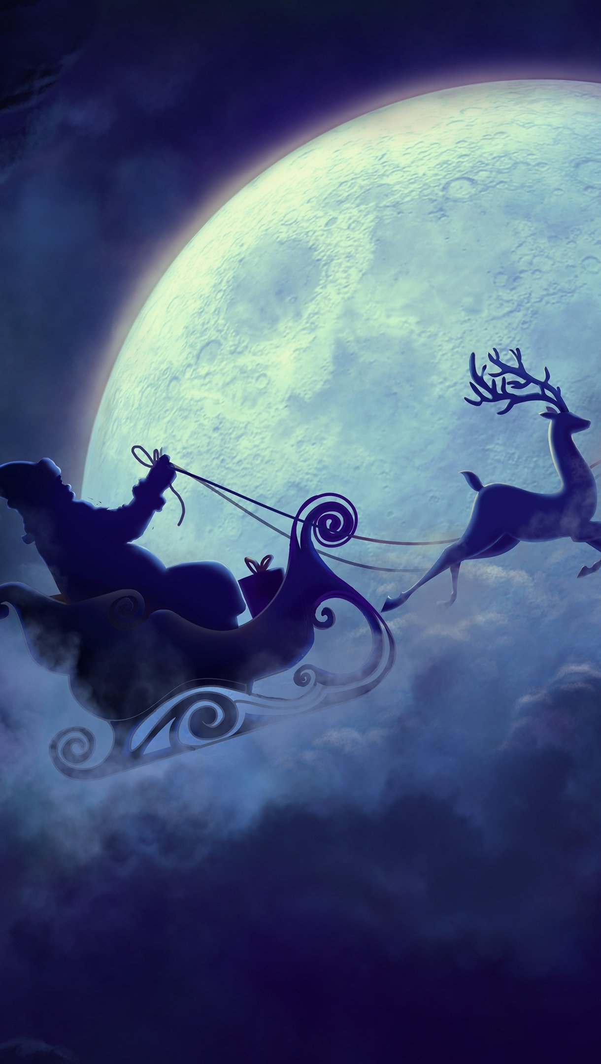 Papá Noel en las nubes y luna