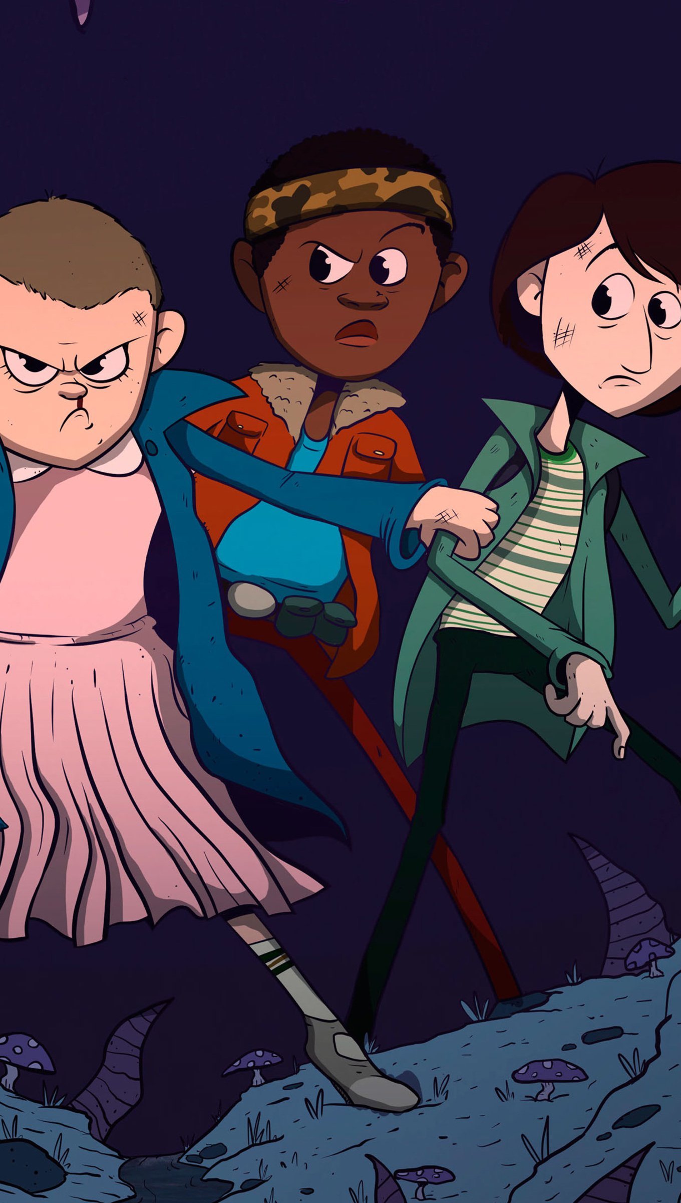 Personajes de Stranger Things en caricatura