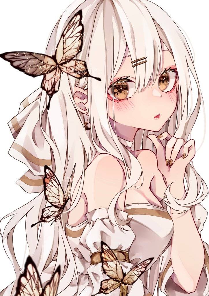 Princesa anime rodeada de mariposas doradas