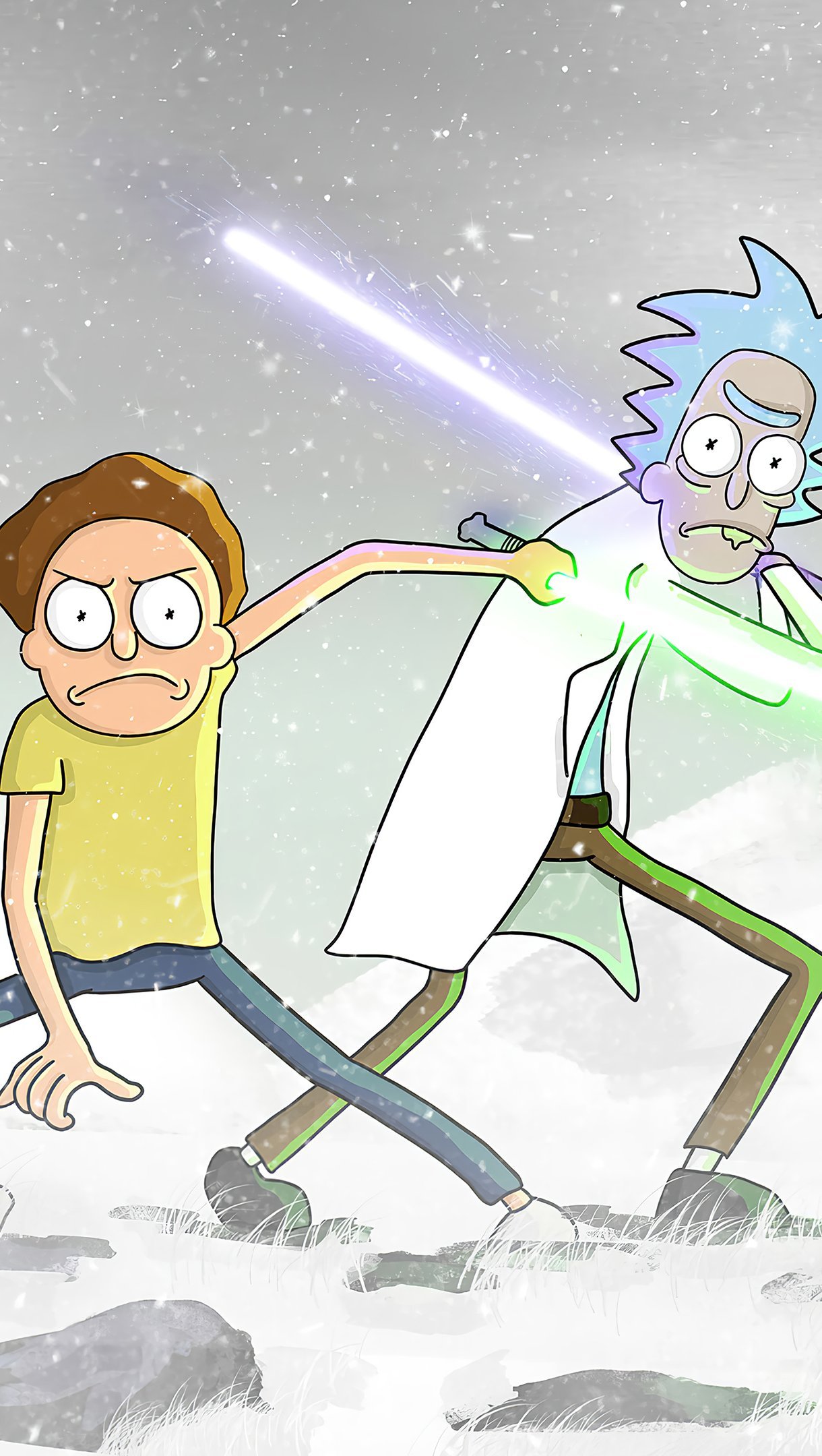 Rick y Morty con sables de luz