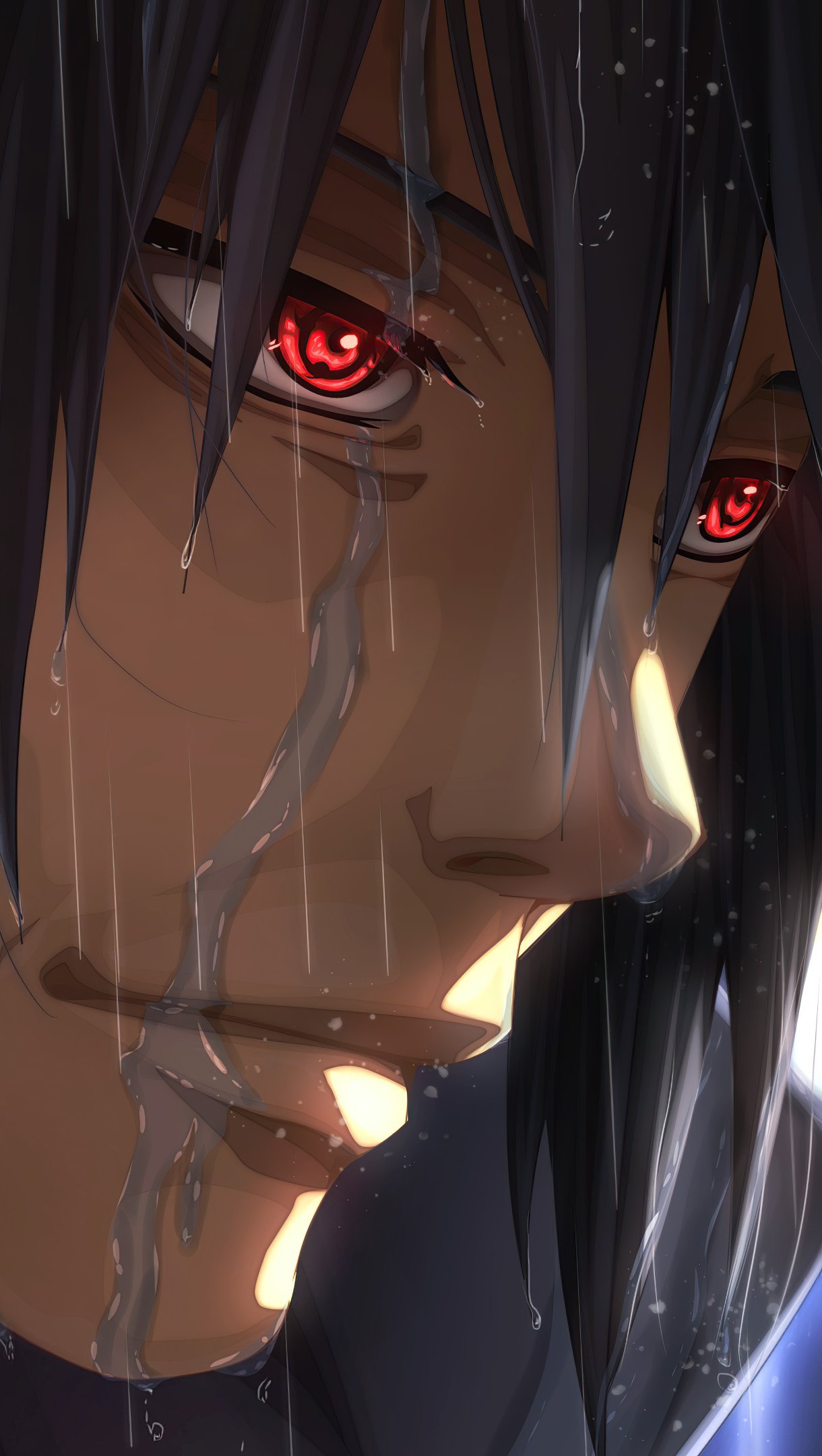 Sasuke Sharingan en la lluvia