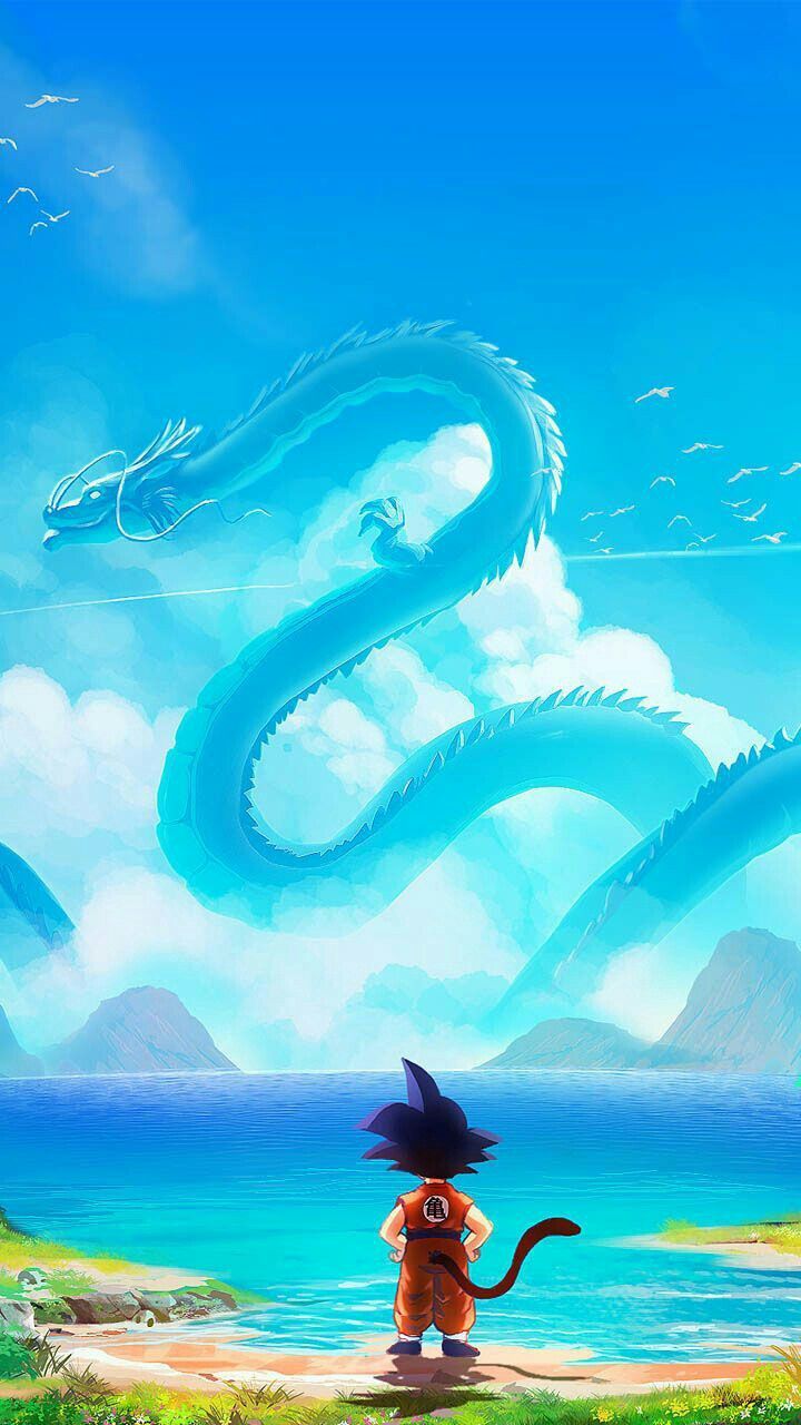 Shenlong azul y goku viendo el horizonte