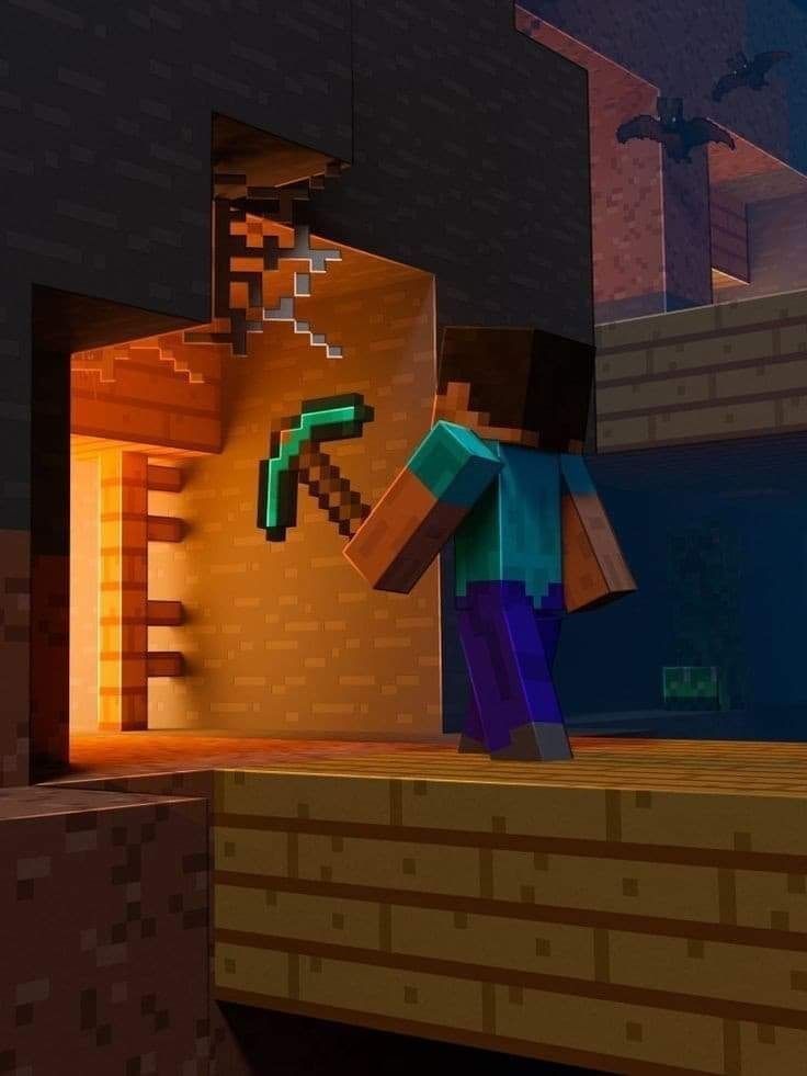 Steve Minecraft entrando a una choza