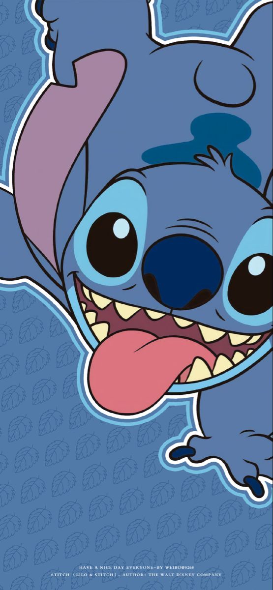 Stitch con lengua afuera y fondo azul