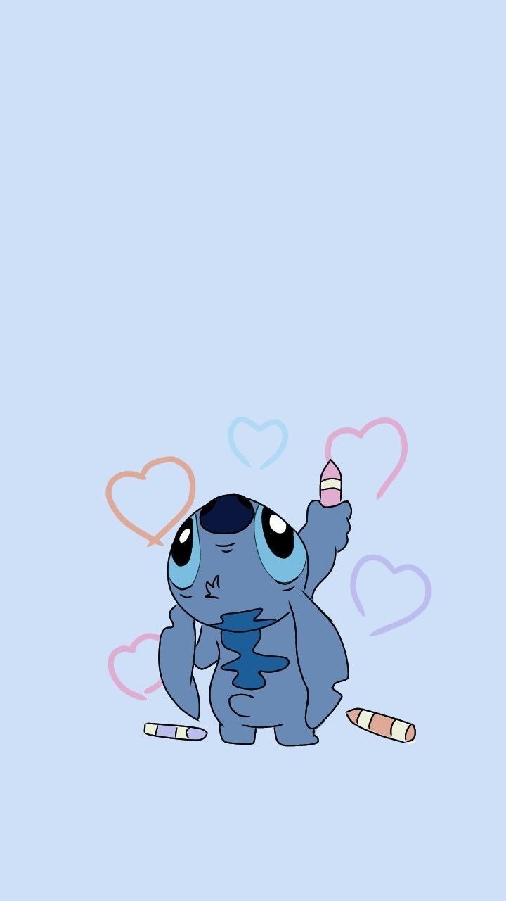 Stitch dibujando corazones