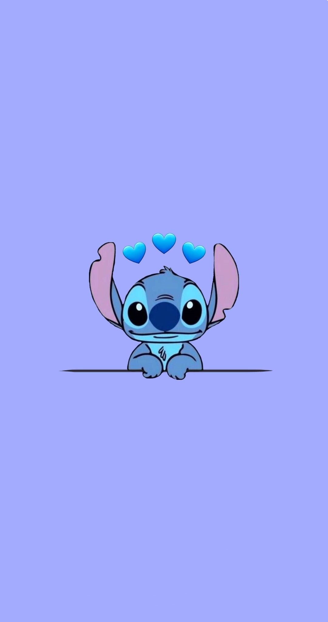 Stitch en fondo azul y corazones