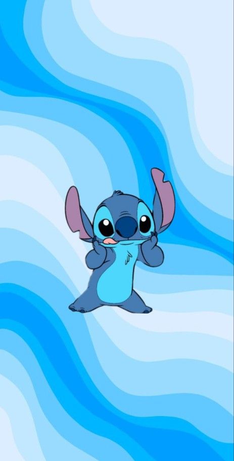 Stitch y fondo de olas azules