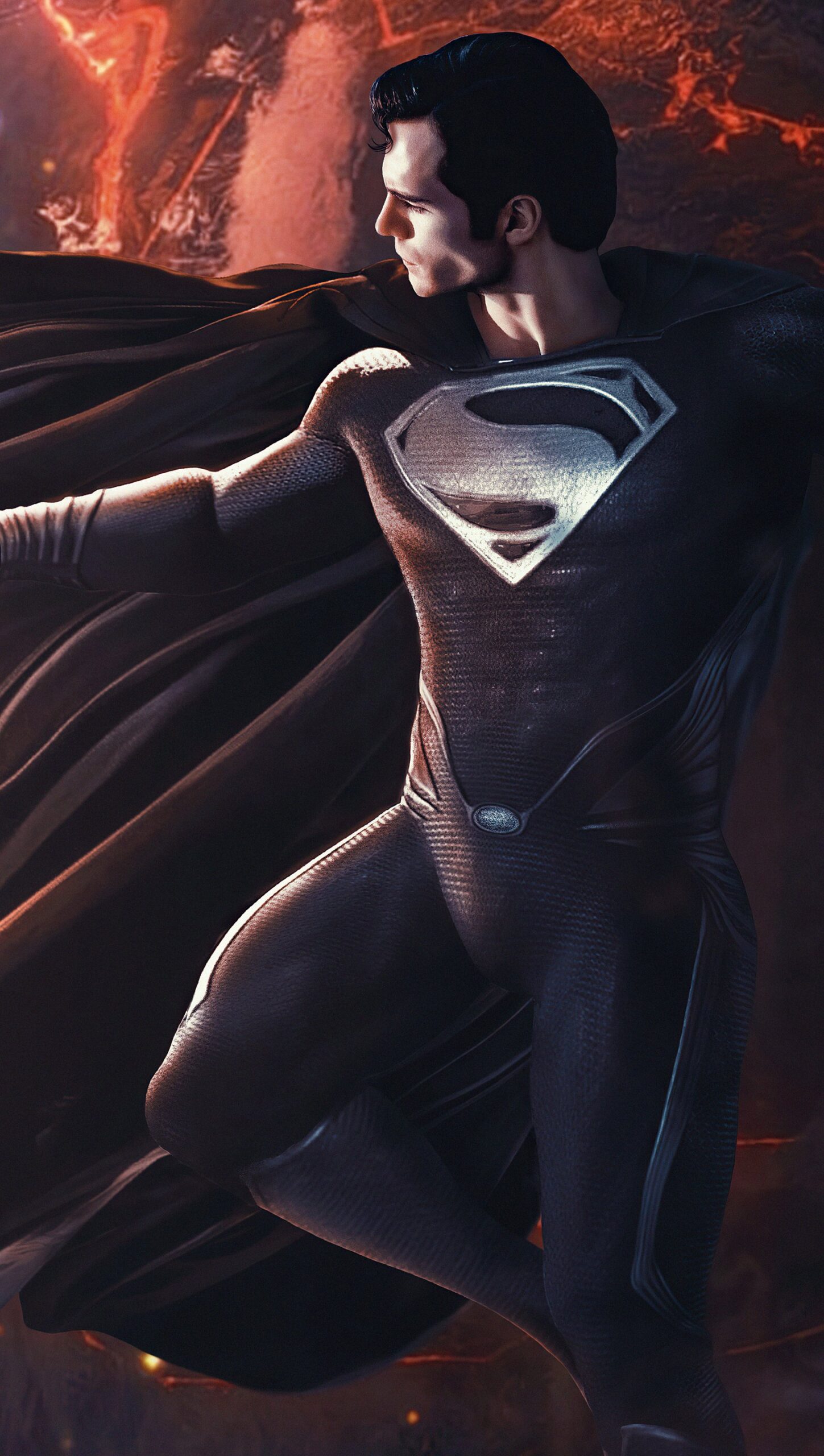 Superman con traje negro sobre la tierra