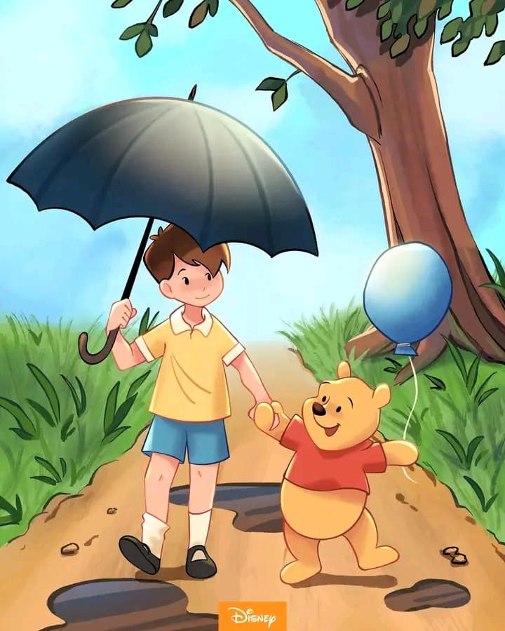 Winnie pooh y christopher robin caminando juntos